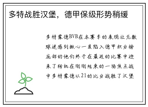 多特战胜汉堡，德甲保级形势稍缓